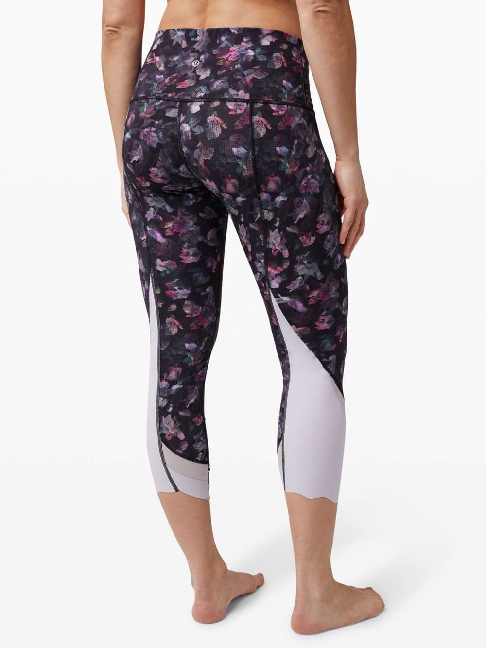 Lululemon Wunder Under Crop High-Rise leggings black purple floral 23" size 6 - Picture 2 of 8